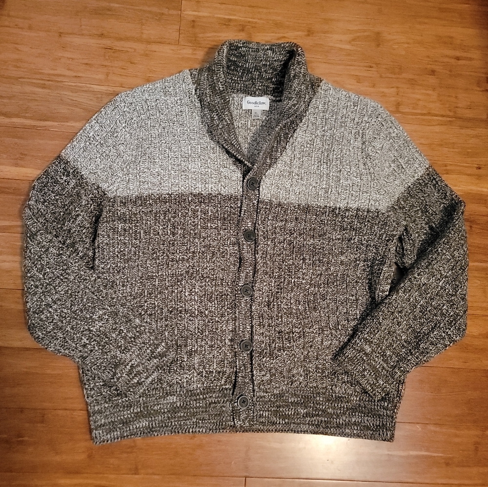Goodfellow Shawl Collar Grandpa Button Cardigan Brown,Cream Evergreen Size XL - Picture 5 of 9